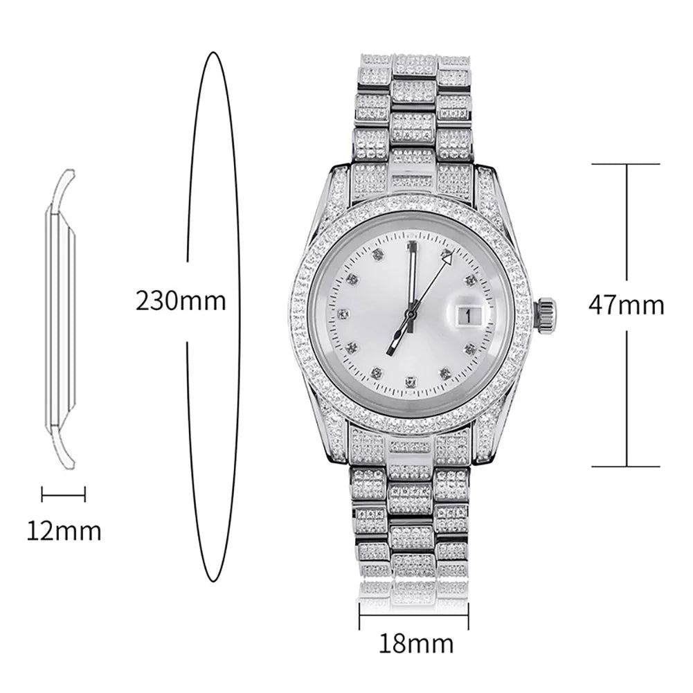 TOPGRILLZ Iced Presidential Mens Watch Luxury 18K White Gold stainless steel  Watch with zirconia