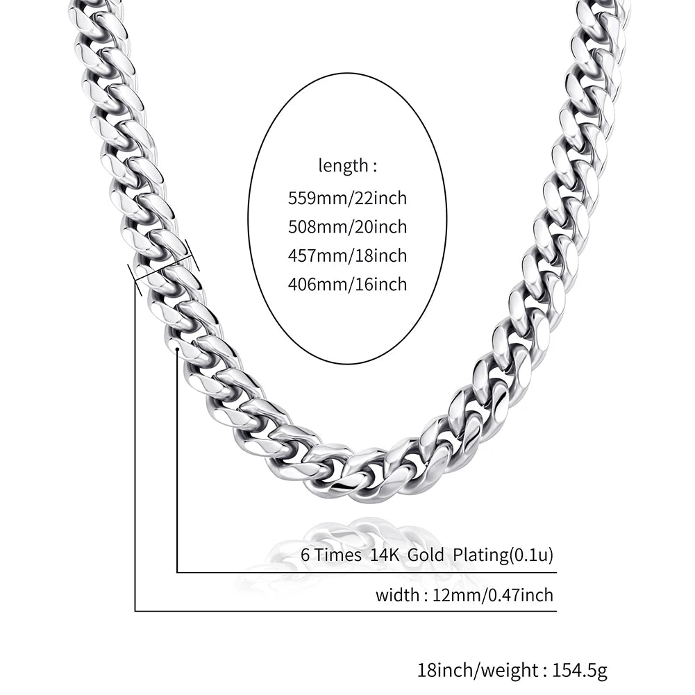 TOPGRILLZ 2021 New 12mm Miami Cuban Chain Gold Silver Color With Spring Ring Clasps Hip Hop Jewelry For Gift