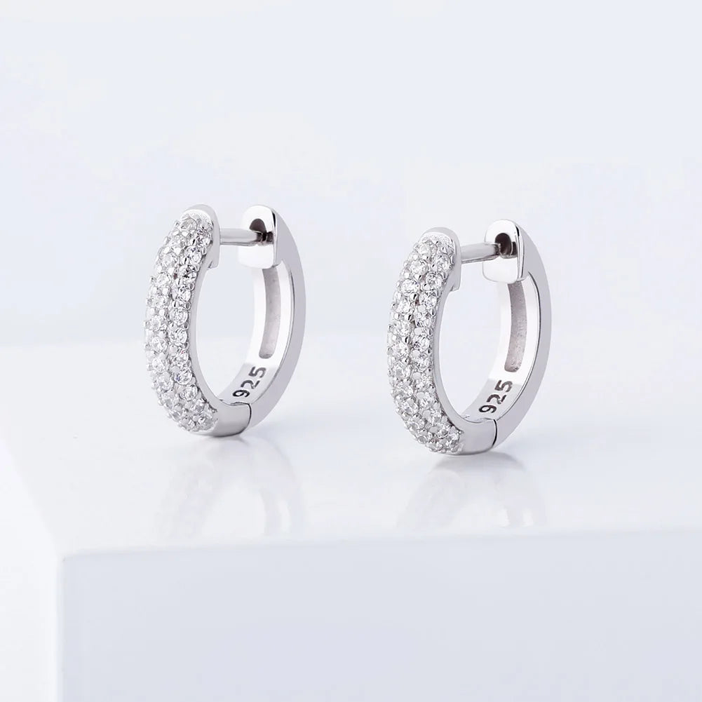 TOPGRILLZ 925 Sterling Silver 14mm Round Earring Iced Micro Pave Cubic Zirconia Earrings Hip Hop Fashion Jewelry Gift For Women