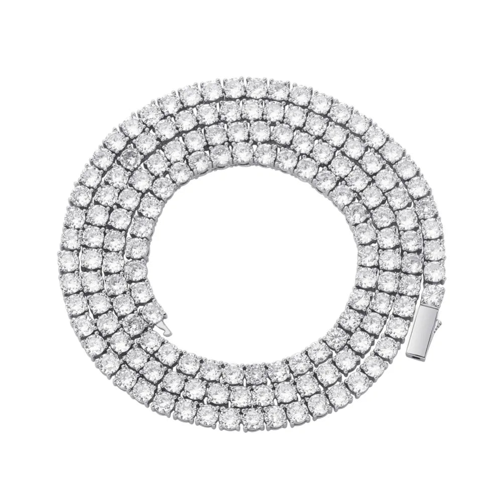 TOPGRILLZ 3MM-6MM Spring buckle Iced Out Full Cubic Zircon 1 Row Tennis Chain Necklace Gold Silver Color Hip Hop Jewelry