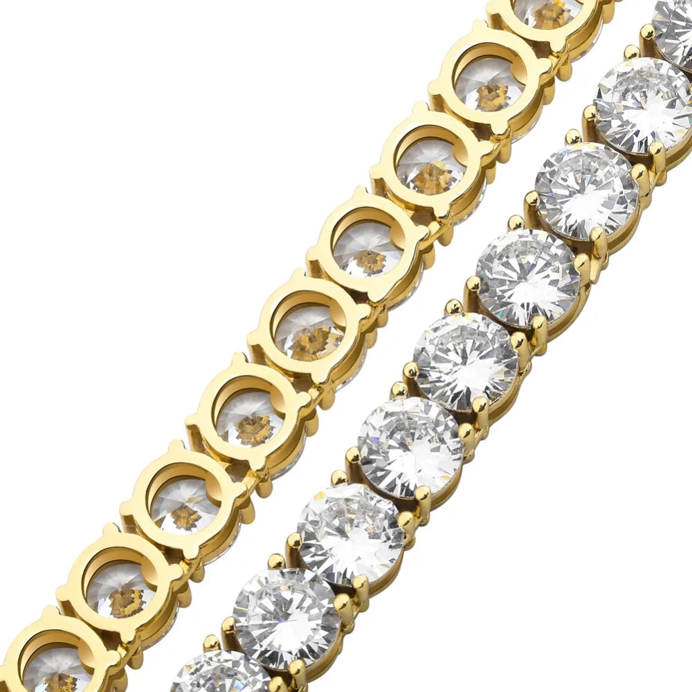 TOPGRILLZ 3MM-6MM Spring buckle Iced Out Full Cubic Zircon 1 Row Tennis Chain Necklace Gold Silver Color Hip Hop Jewelry