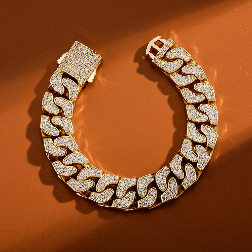 TOPGRILLZ New 14MM Double-sided Cuban Chain Bracelet Iced Out Cubic Zirconia with Color Dripping Oil Bracelet Hip Hop Jewelry