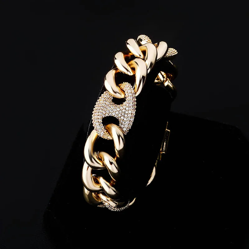 TOPGRILLZ 16mm Box Buckle Bracelet Miami Cuban Chain Iced Out Cubic Zirconia Hip Hop Fashion Jewelry