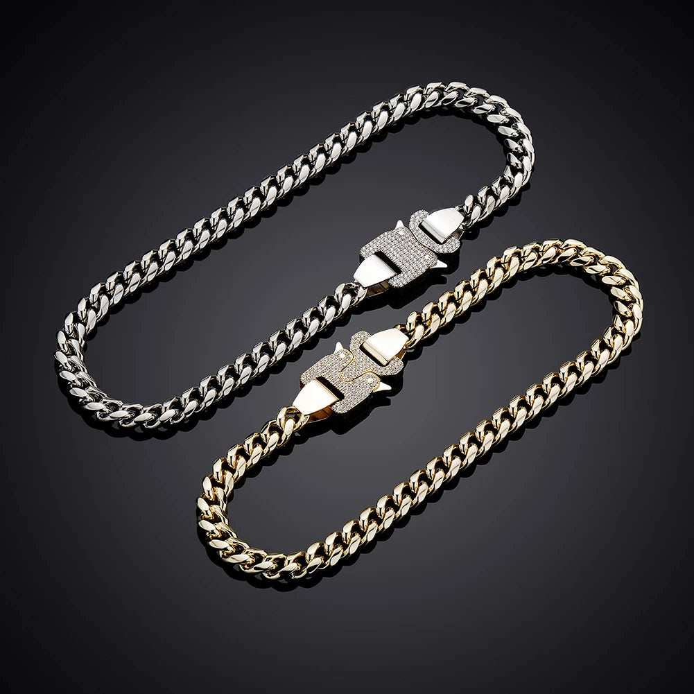 TOPGRILLZ 2021 New 12mm Miami Cuban Chain Gold Silver Color With Spring Ring Clasps Hip Hop Jewelry For Gift