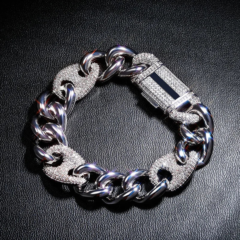 TOPGRILLZ 16mm Box Buckle Bracelet Miami Cuban Chain Iced Out Cubic Zirconia Hip Hop Fashion Jewelry