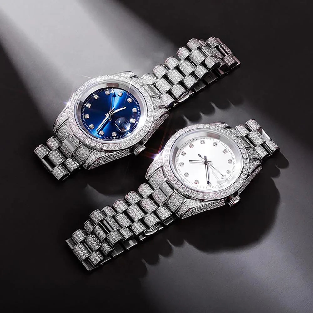 TOPGRILLZ Iced Presidential Mens Watch Luxury 18K White Gold stainless steel  Watch with zirconia