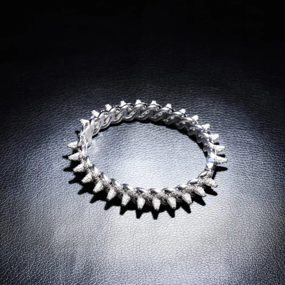 TOPGRILLZ New Spikes Rivet Bracelets Luxury Iced Out Bling Cubic Zircon Bangles Round Cuban Link Hip Hop Jewelry For Men