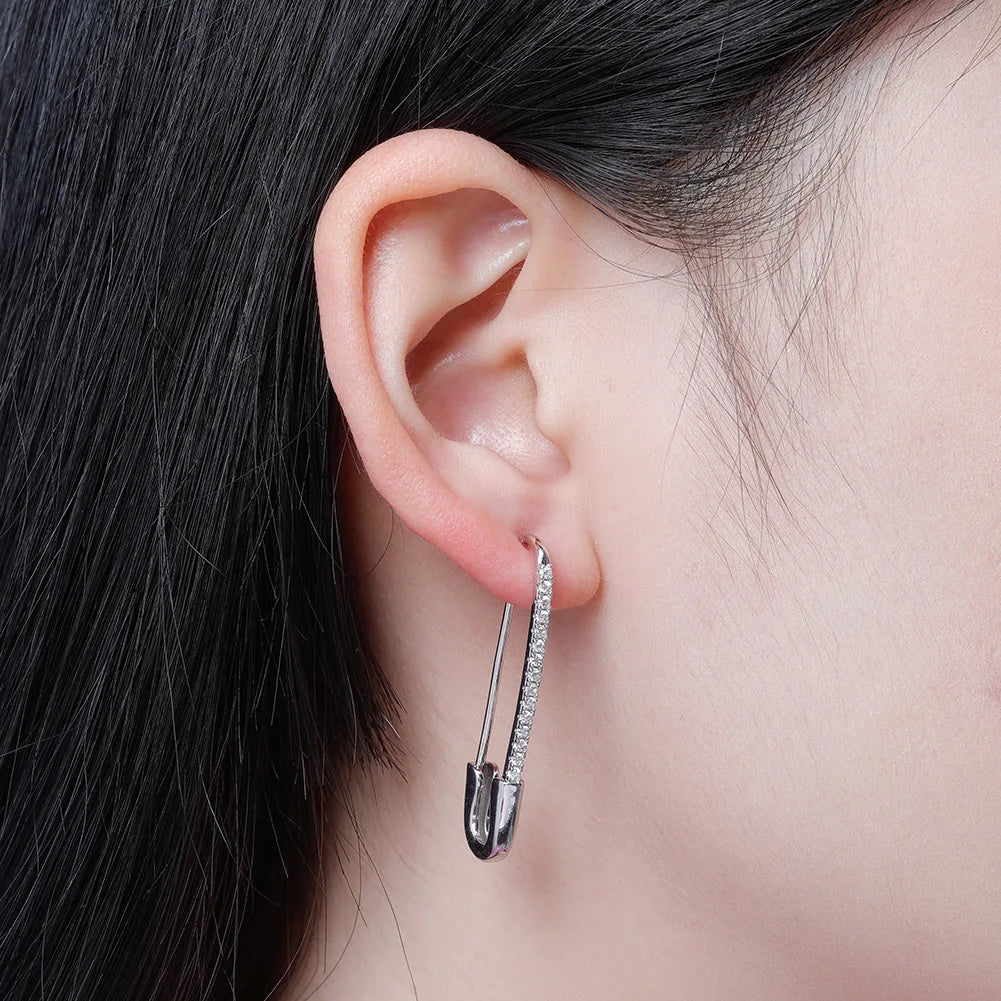 TOPGRILLZ Safety Pin Chain Earring Iced out Cubic Zirconia Pin Earring Hip Hop Fashion Charm Party Jewelry For Gift Men Women