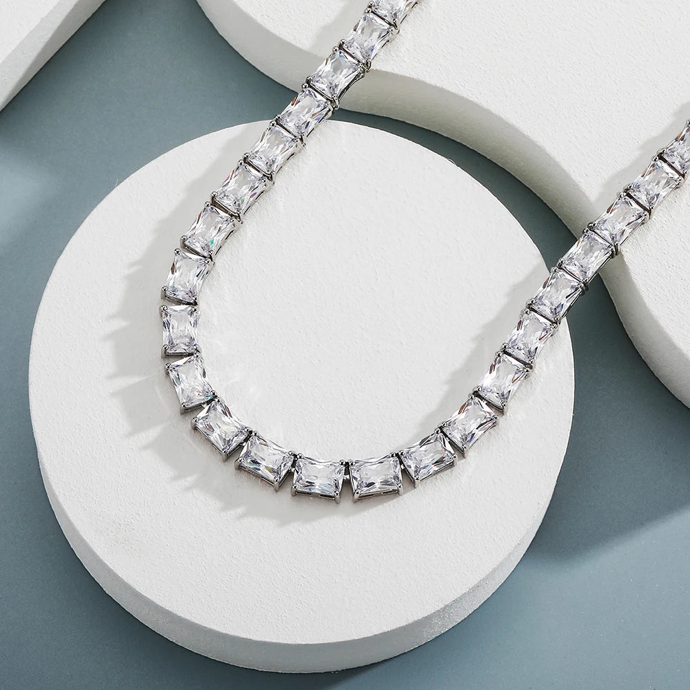 TOPGRILLZ 6mm Baguette Tennis Chain Necklace & Bracelet with Spring Clasp Iced Out Micro Pave Cubic Zirconia Women's Jewelry