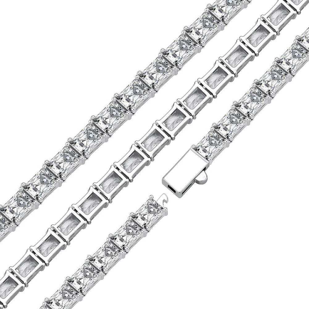 TOPGRILLZ 6mm Baguette Tennis Chain Necklace & Bracelet with Spring Clasp Iced Out Micro Pave Cubic Zirconia Women's Jewelry