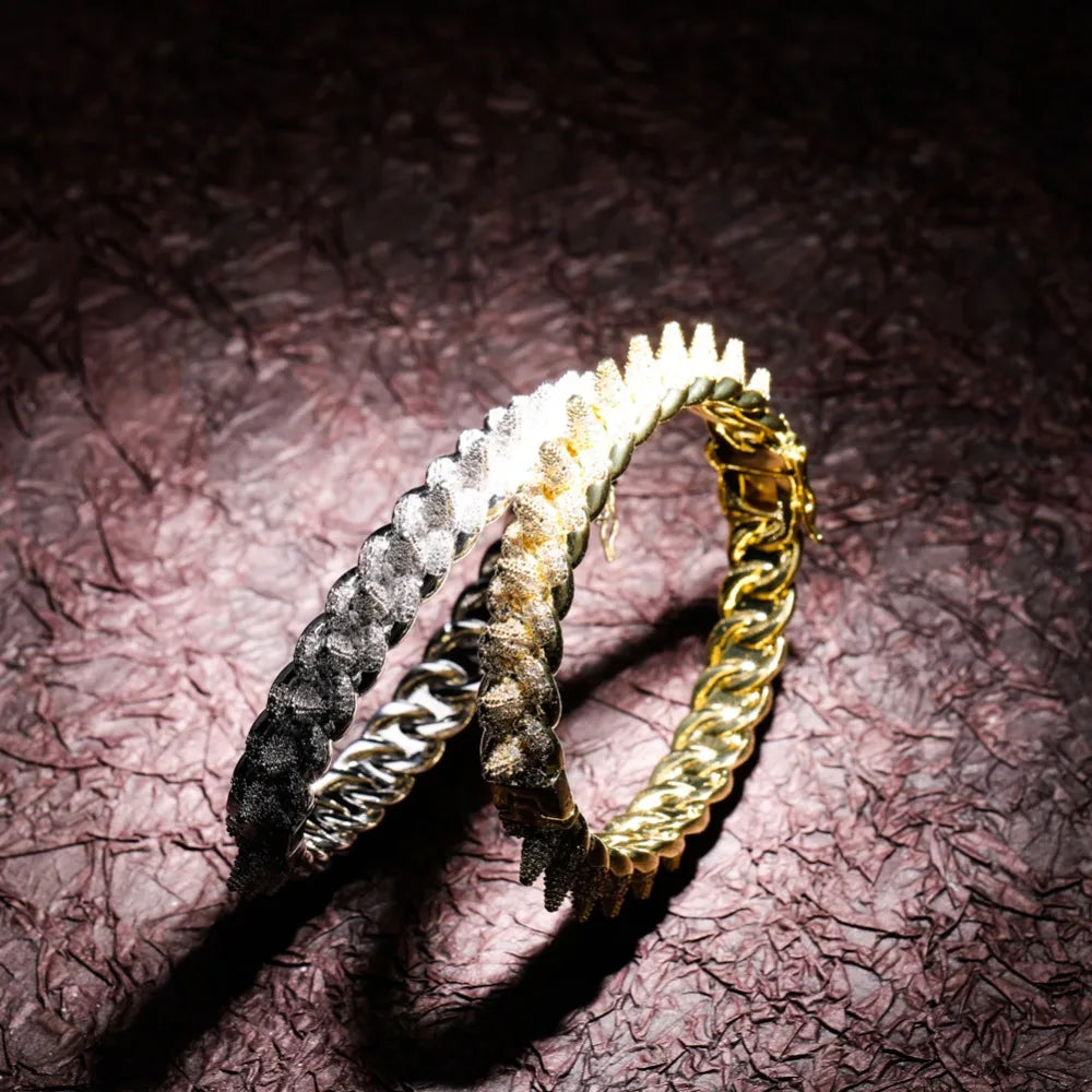 TOPGRILLZ New Spikes Rivet Bracelets Luxury Iced Out Bling Cubic Zircon Bangles Round Cuban Link Hip Hop Jewelry For Men