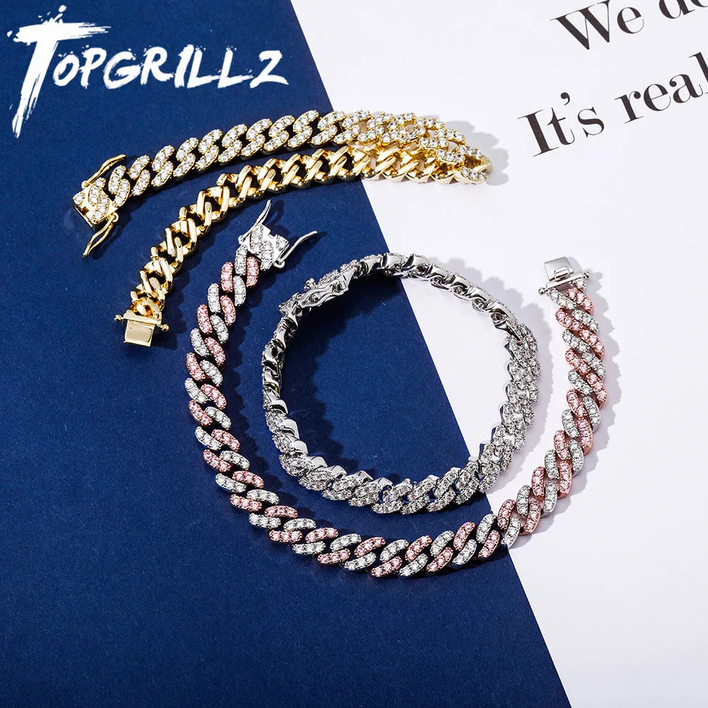 TOPGRILLZ New 8mm Fashion Miami Cuban Bracelet Full Iced Out Cubic Zirconia Bracelet Hip Hop Rapper Jewelry Ladies Bracelet Gift