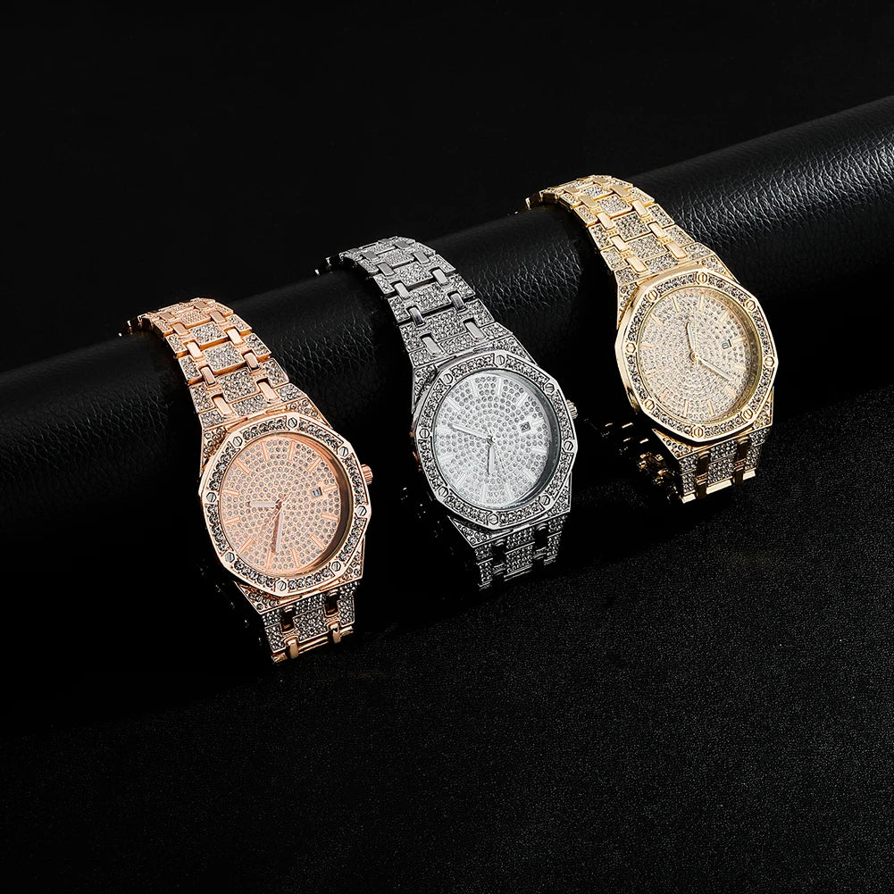 TOPGRILLZ Luxury Brand ICED OUT Watch Quartz Gold HIP HOP Wrist Watches With Micropave CZ Stainless Steel Wristband