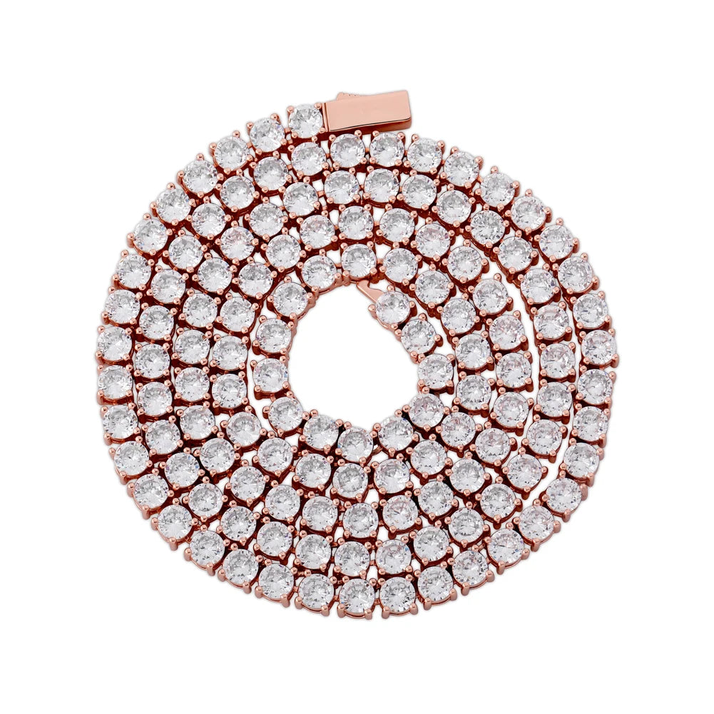 TOPGRILLZ 3MM-6MM Spring buckle Iced Out Full Cubic Zircon 1 Row Tennis Chain Necklace Gold Silver Color Hip Hop Jewelry