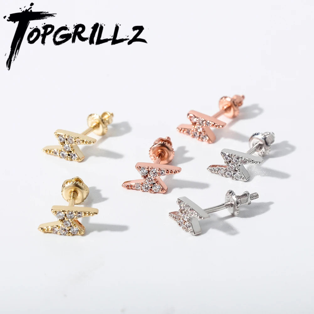 TOPGRILLZ 925 Silver Delicate Women lightning Ear Stud Tiny Cubic Zirconia Earring Hip Hop Women Sterling Silver Jewelry Gift