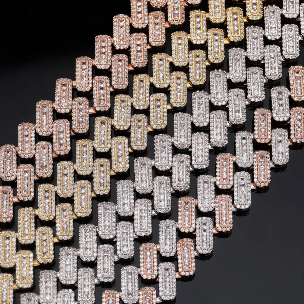 TOPGRILLZ 20mm Box buckle Clasp Baguette Zircon Prong Setting Cuban Bracelet Iced Out Cubic Zirconia Chain Hip Hop Rock Jewelry