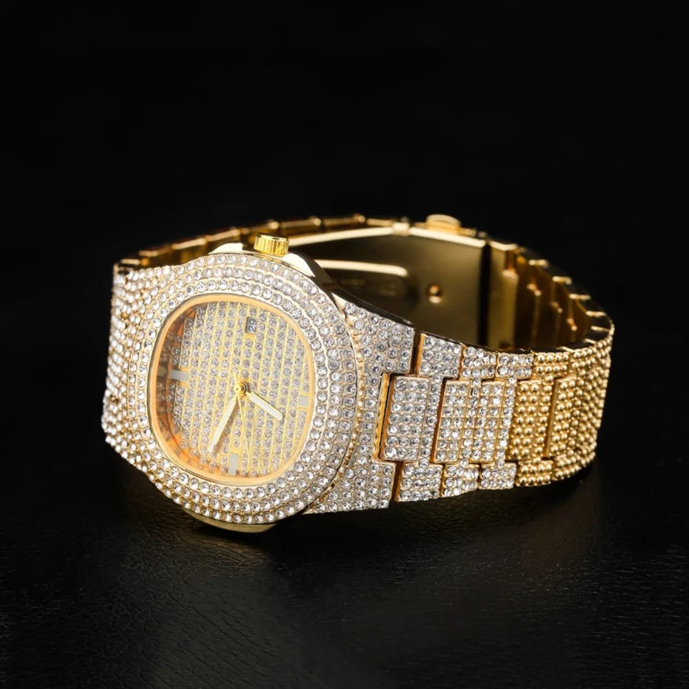 TOPGRILLZ Brand Iced Watch Quartz Gold Color HIP HOP Watches With Micropave CZ Stainless Steel Watch Clock relogio