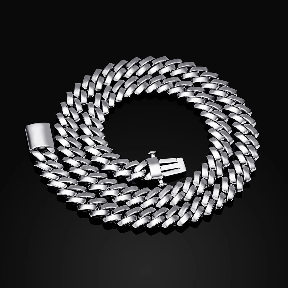 TOPGRILLZ New 10/12mm Glossy Cuban Chain Necklace High Quality Copper White Gold Plated With Spring Clasp Hip Hop Jewelry