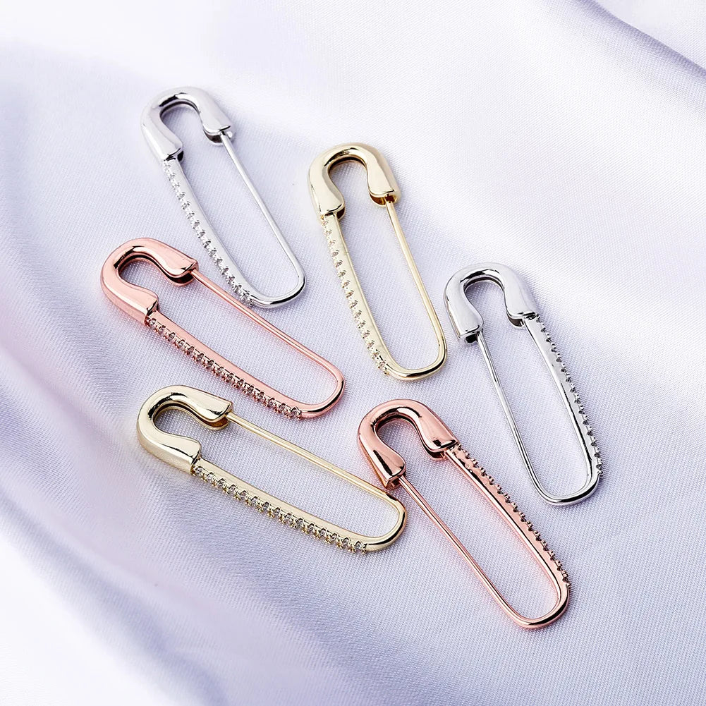 TOPGRILLZ Safety Pin Chain Earring Iced out Cubic Zirconia Pin Earring Hip Hop Fashion Charm Party Jewelry For Gift Men Women