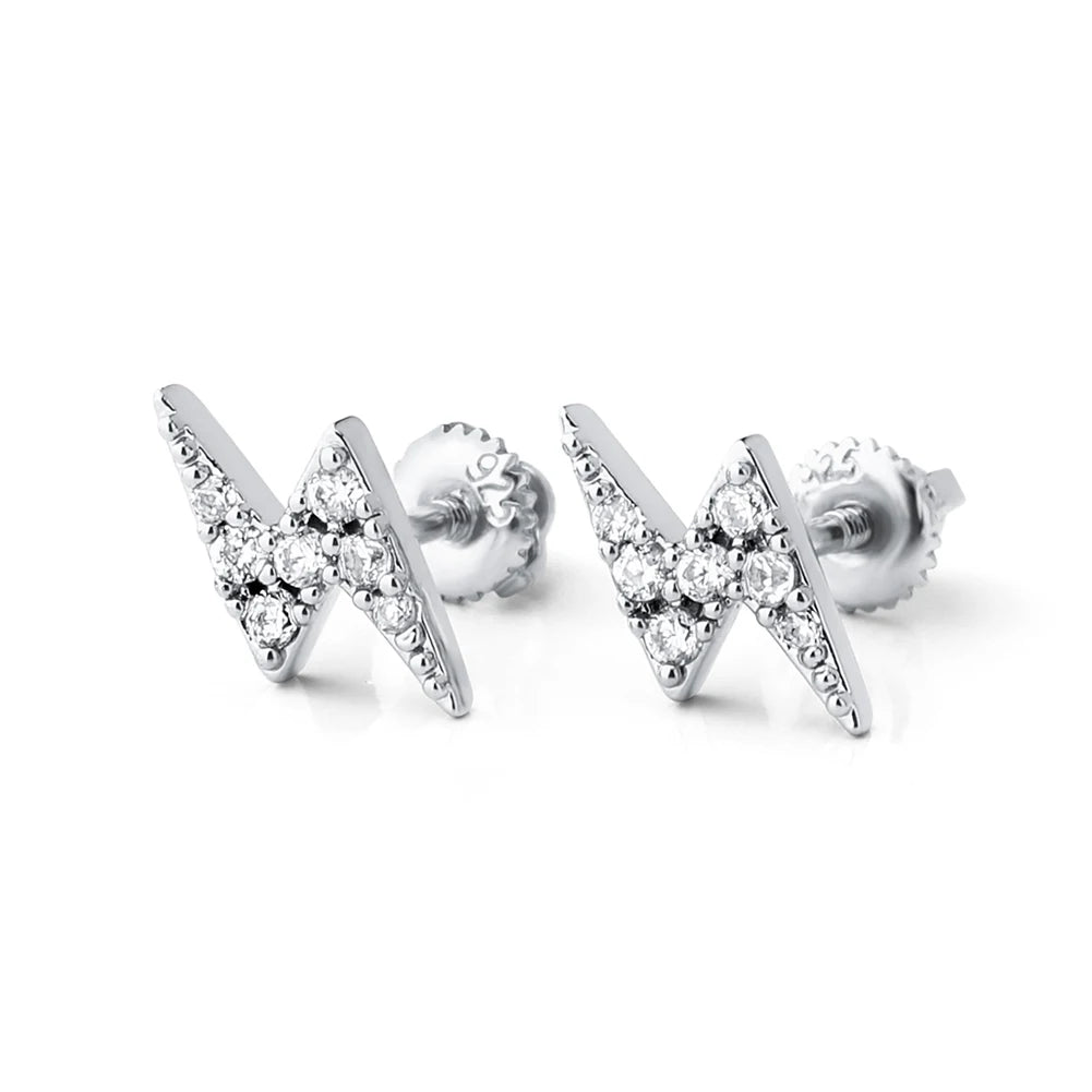TOPGRILLZ 925 Silver Delicate Women lightning Ear Stud Tiny Cubic Zirconia Earring Hip Hop Women Sterling Silver Jewelry Gift