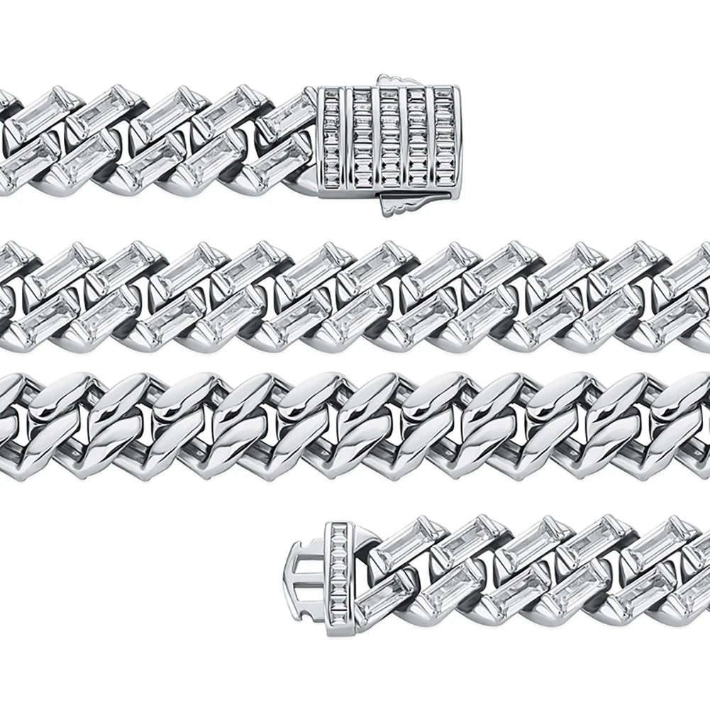 TOPGRILLZ 12MM Baguette Channel Set Cuban Bracelet in White Gold Hip Hop Charm Jewelry Gift For Mens
