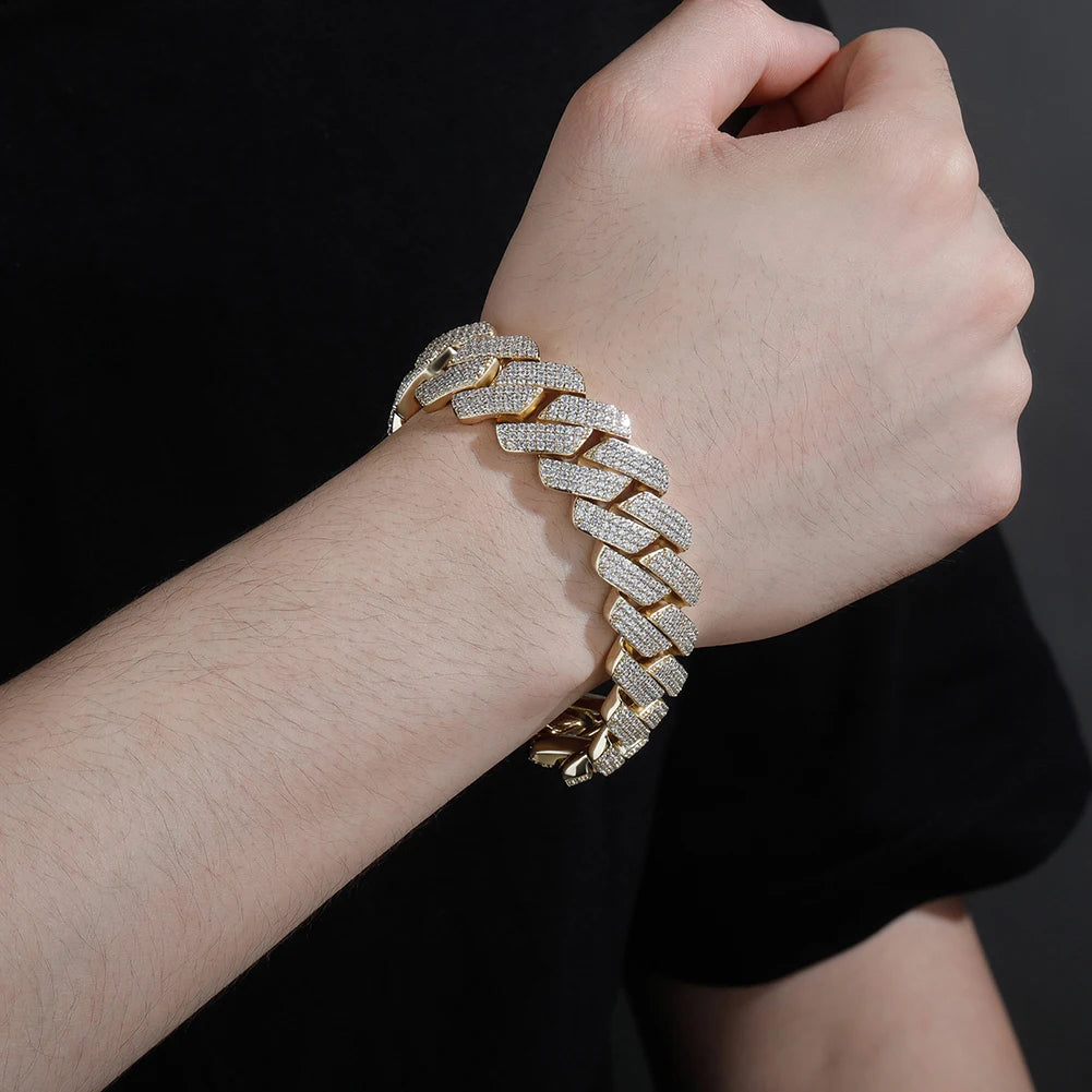 TOPGRILLZ Mens Bracelet 20MM 3 Row Zirconia Prong Link Chain Iced Out Micro Pave CZ Cuban Chain Hip Hop Fashion Jewelry For Gift