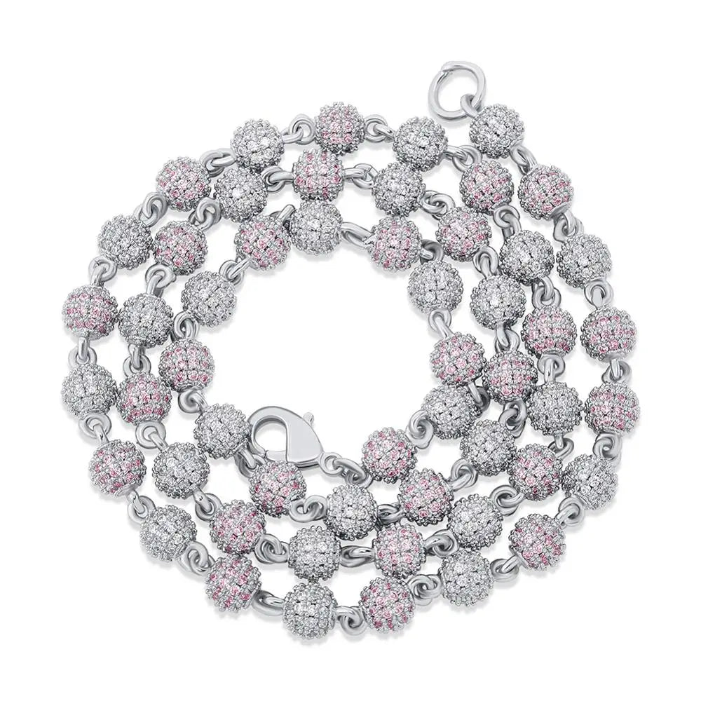 TOPGRILLZ 6mm8mm Iced Ball  Chain Choker Necklace Hip Hop Charm Necklace Iced Out Cubic Zirconia  Hip Hop Bling Jewelry For Gift