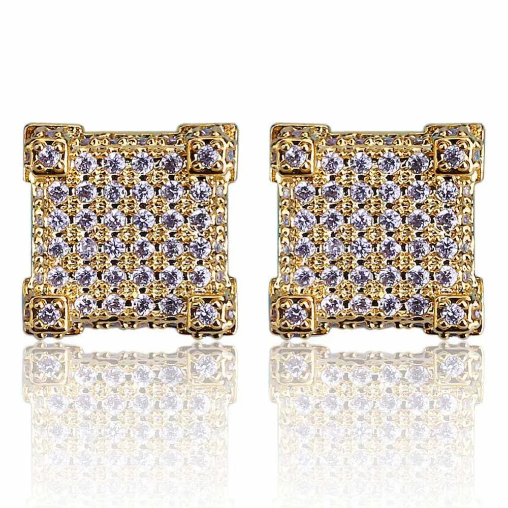 TOPGRILLZ Gold/Silver Color All Iced Out Micro Pave CZ Stone Square Stud Earring Hip Hop Rock Jewelry Earrings For Women Men