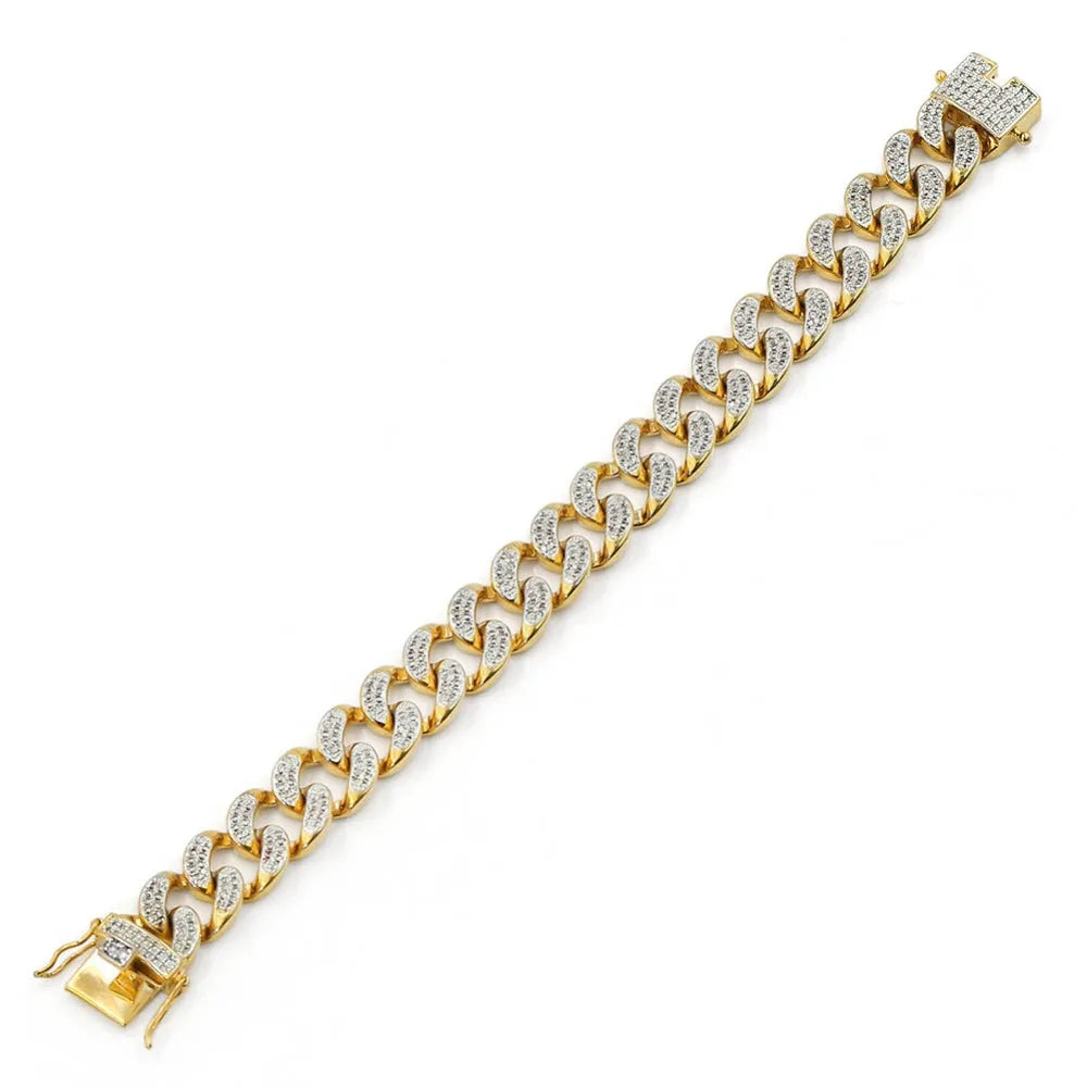 TOPGRILLZ Hip Hop Rock Jewelry Gold Color Plated Cuban Chain Micro Pave CZ Stones Bracelet 8 Inch Length Beacelets For Men