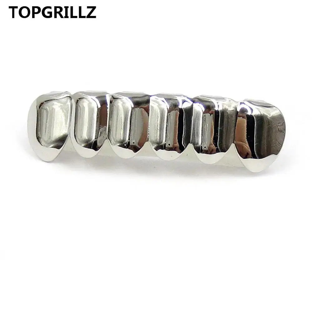 TOPGRILLZ Gold Silver Plated HIP HOP Tooth Grillz Top& Bootom Groll Set With Silicone Vampire Teeth Best Gift ForChristmas