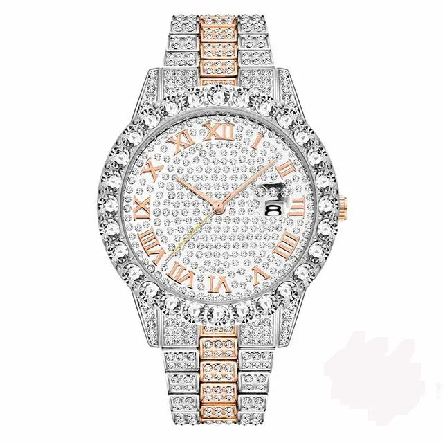 TOPGRILLZ Men Watch Gold Plated Mens Watches Top Brand Luxury Bracelet Stainless Steel Quartz Wristwatch Business Clock