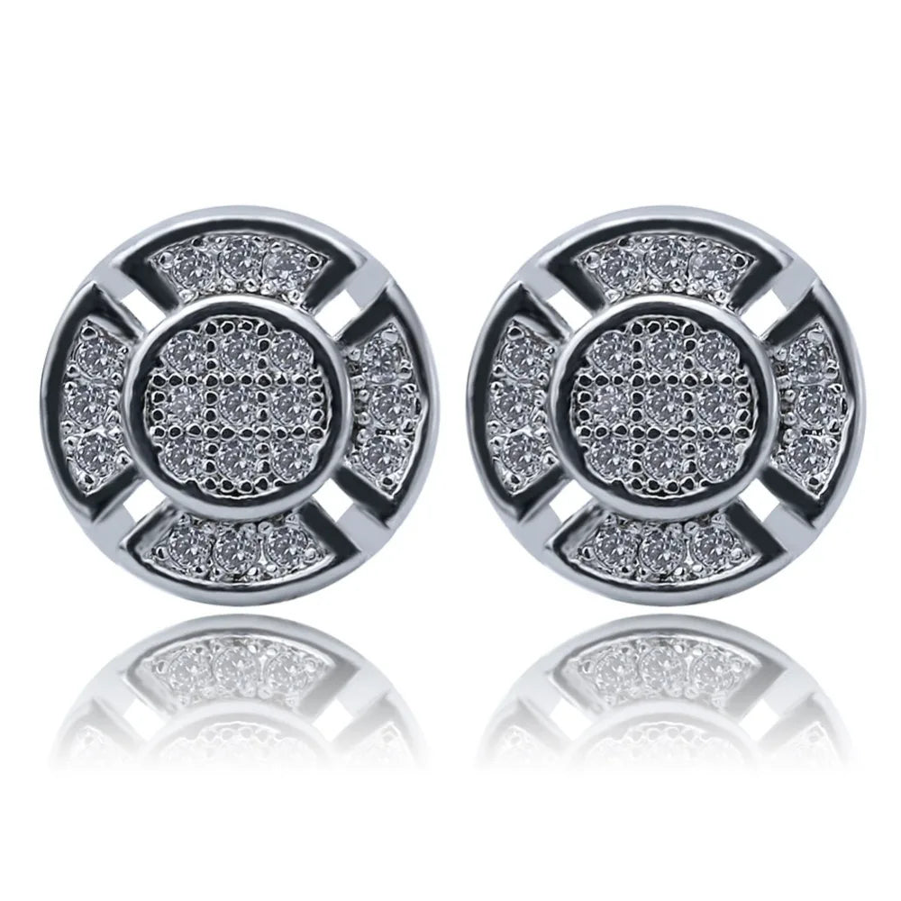 TOPGRILLZ Hip Hop Gold Silver Color Iced Out Cubic Zircon Rund Stud Earring Men Jewelry Gifts With Screw Back Buckle