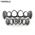 TOPGRILLZ  Gold Color Plated Hip Hop Teeth Grill Top & Bottom Grill Hip Hop Bling Hollow Vampire Teeth for Halloween