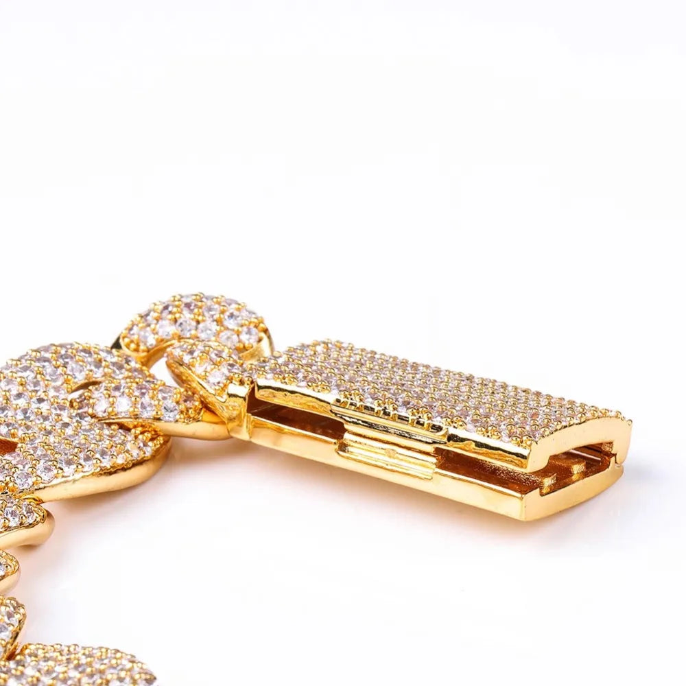 TOPGRILLZ Miami Lock Clasp Cuban Link 7 8 9 Inch Gold Silver Plated Bracelet Iced Out Cubic Zircon Bling Hip hop for Men Jewelry
