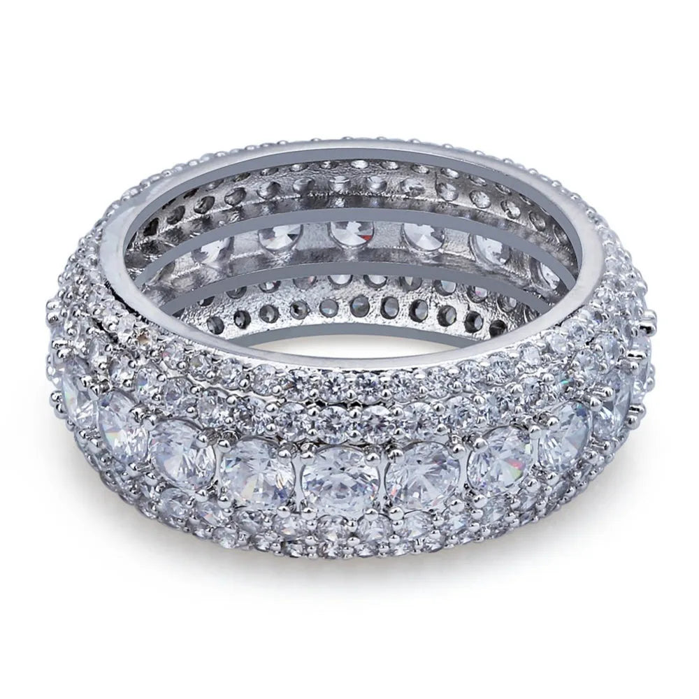 TOPGRILLZ 10MM Hip Hop Iced Out Cubic Zircon Bling Round Ring Gold Silver Color Jewelry Gifts For Men