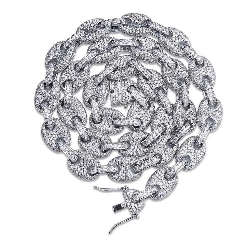 TOPGRILLZ 12MM Solid Gold Silver Color Cubic Zircon Link Necklace Bling Men's Hip hop Jewelry Copper Iced link Chain For Gift