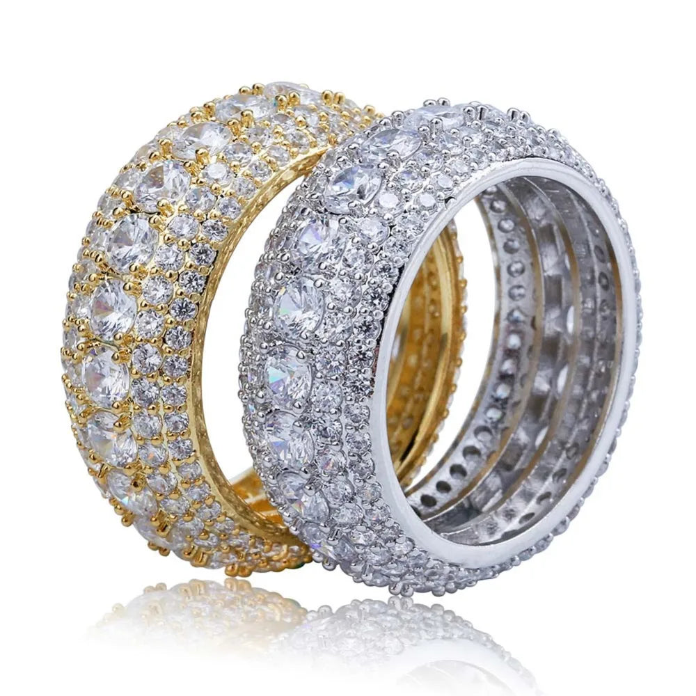 TOPGRILLZ 10MM Hip Hop Iced Out Cubic Zircon Bling Round Ring Gold Silver Color Jewelry Gifts For Men
