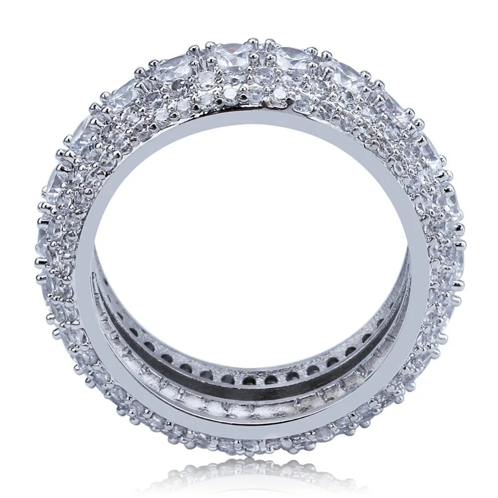 TOPGRILLZ 10MM Hip Hop Iced Out Cubic Zircon Bling Round Ring Gold Silver Color Jewelry Gifts For Men