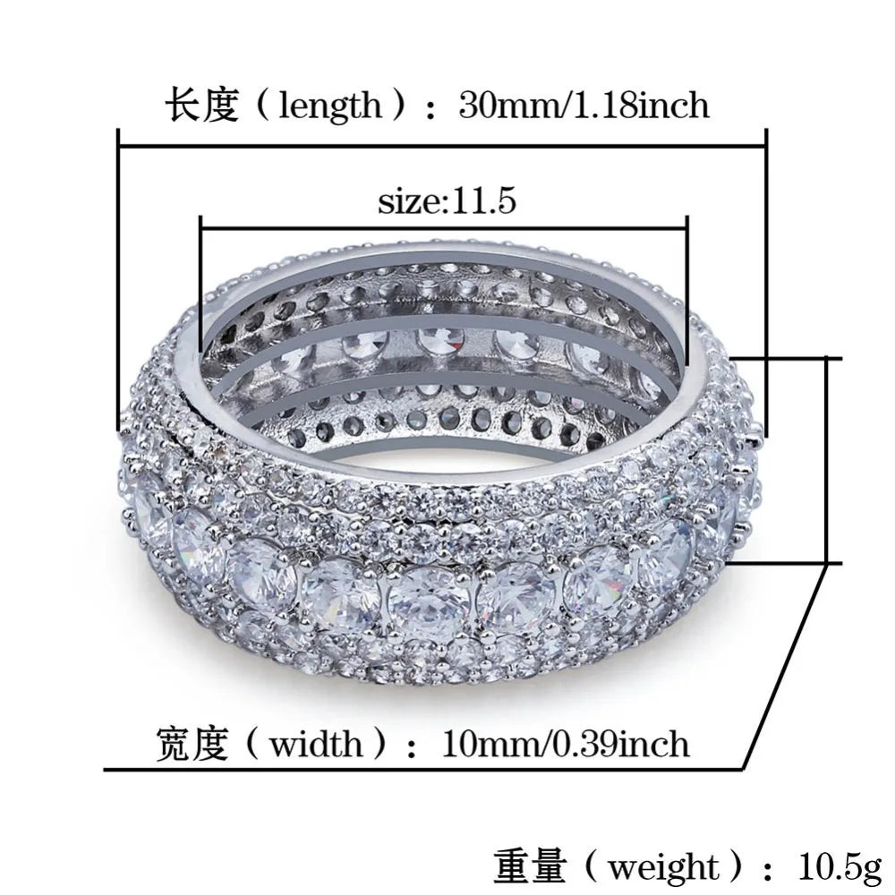 TOPGRILLZ 10MM Hip Hop Iced Out Cubic Zircon Bling Round Ring Gold Silver Color Jewelry Gifts For Men