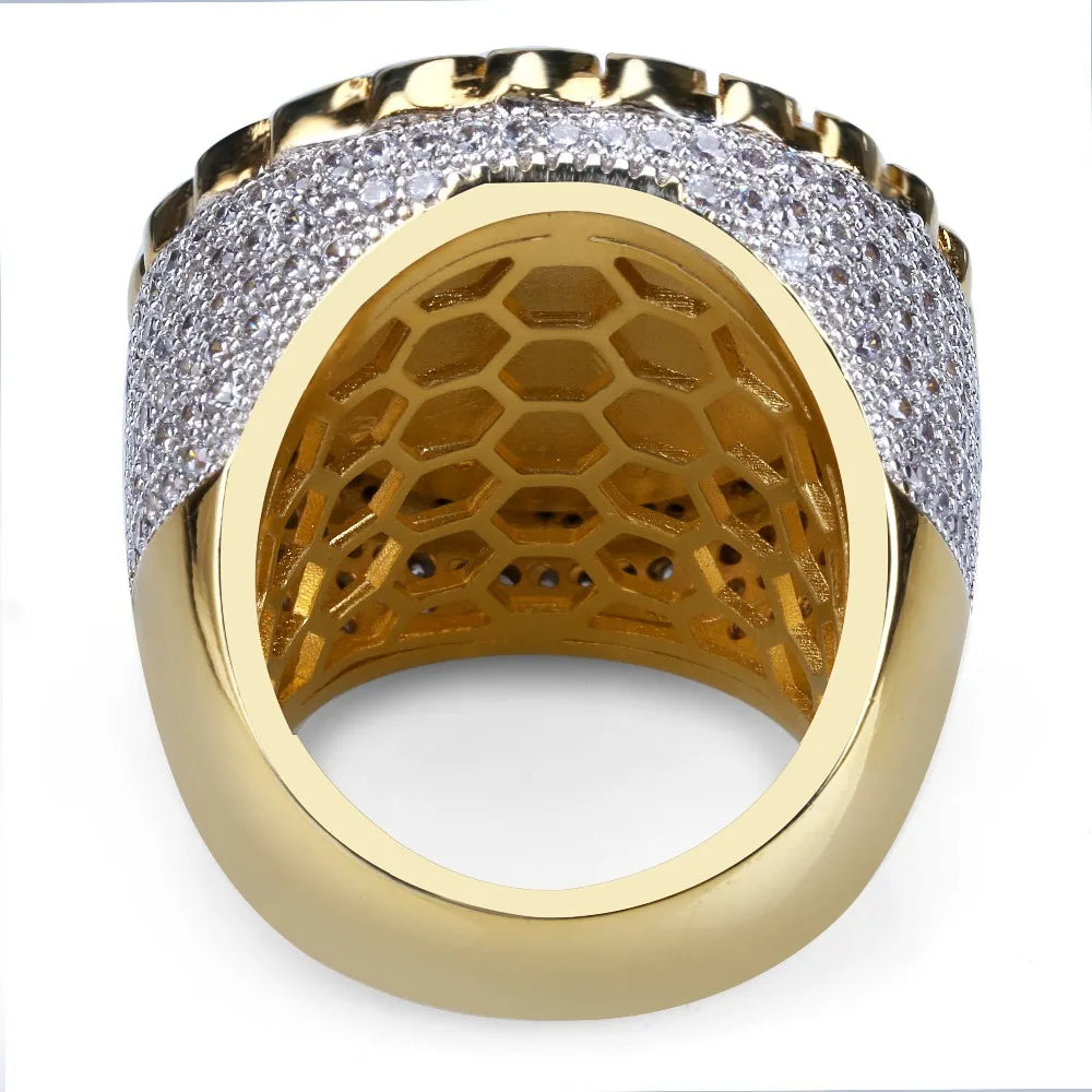 TOPGRILLZ New Arrival Hip Hop Men Jesus Ring Copper Gold Color Micro Paved AAA CZ Stone Pharaoh Round Rings With 8 9 10 11 12