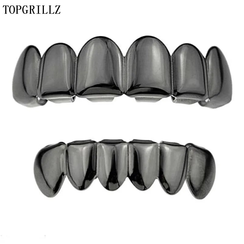 TOPGRILLZ Gold Silver Plated HIP HOP Tooth Grillz Top& Bootom Groll Set With Silicone Vampire Teeth Best Gift ForChristmas