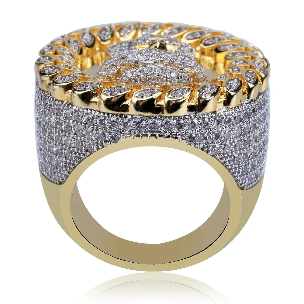 TOPGRILLZ New Arrival Hip Hop Men Jesus Ring Copper Gold Color Micro Paved AAA CZ Stone Pharaoh Round Rings With 8 9 10 11 12
