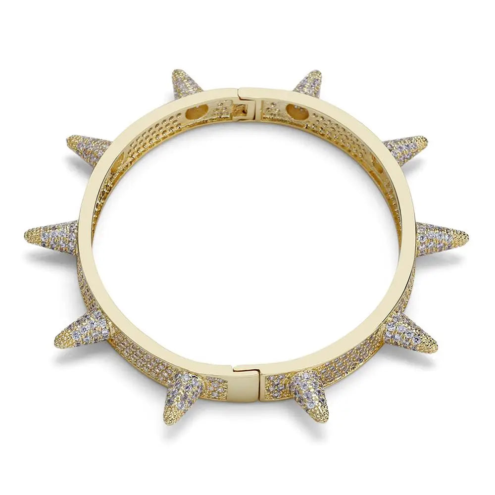 TOPGRILLZ Spikes Rivet Stud Mens Charm Bracelets Bangle Iced Out Gold Silver Color Bracelets Hip Hop/Punk Gothic Bling Jewelry
