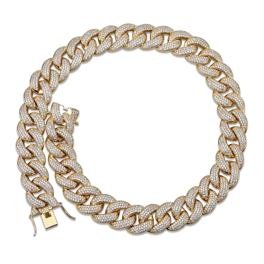 TOPGRILLZ Maimi Cuban Link Chain Necklace Men's Hip Hop Gold Color Iced Out Cubic Zircon Necklaces Jewelry Gifts 16" -30"