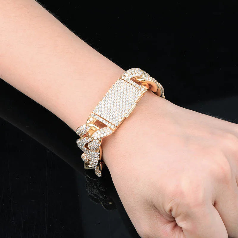 TOPGRILLZ Miami Lock Clasp Cuban Link 7 8 9 Inch Gold Silver Plated Bracelet Iced Out Cubic Zircon Bling Hip hop for Men Jewelry