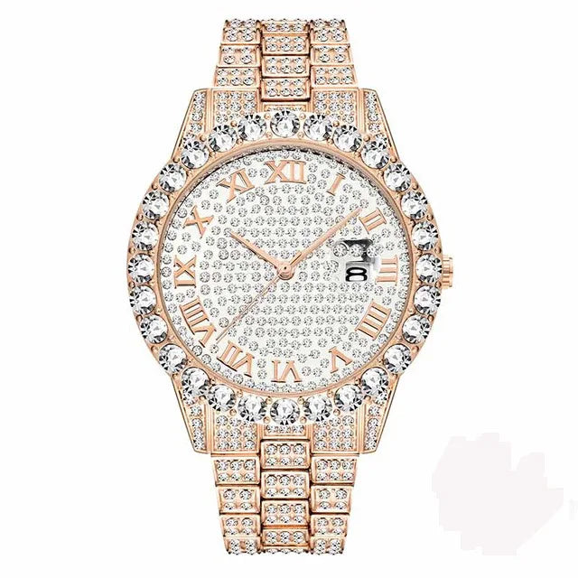 TOPGRILLZ Men Watch Gold Plated Mens Watches Top Brand Luxury Bracelet Stainless Steel Quartz Wristwatch Business Clock