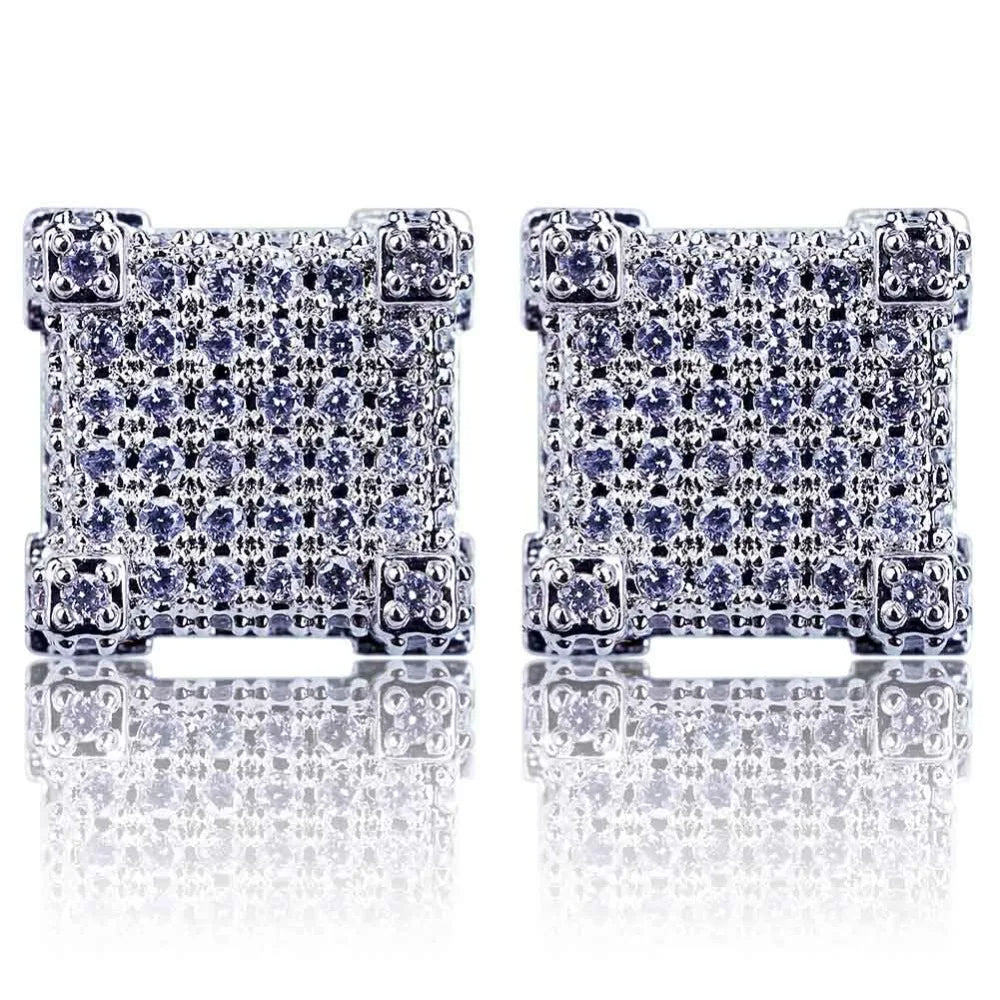 TOPGRILLZ Gold/Silver Color All Iced Out Micro Pave CZ Stone Square Stud Earring Hip Hop Rock Jewelry Earrings For Women Men