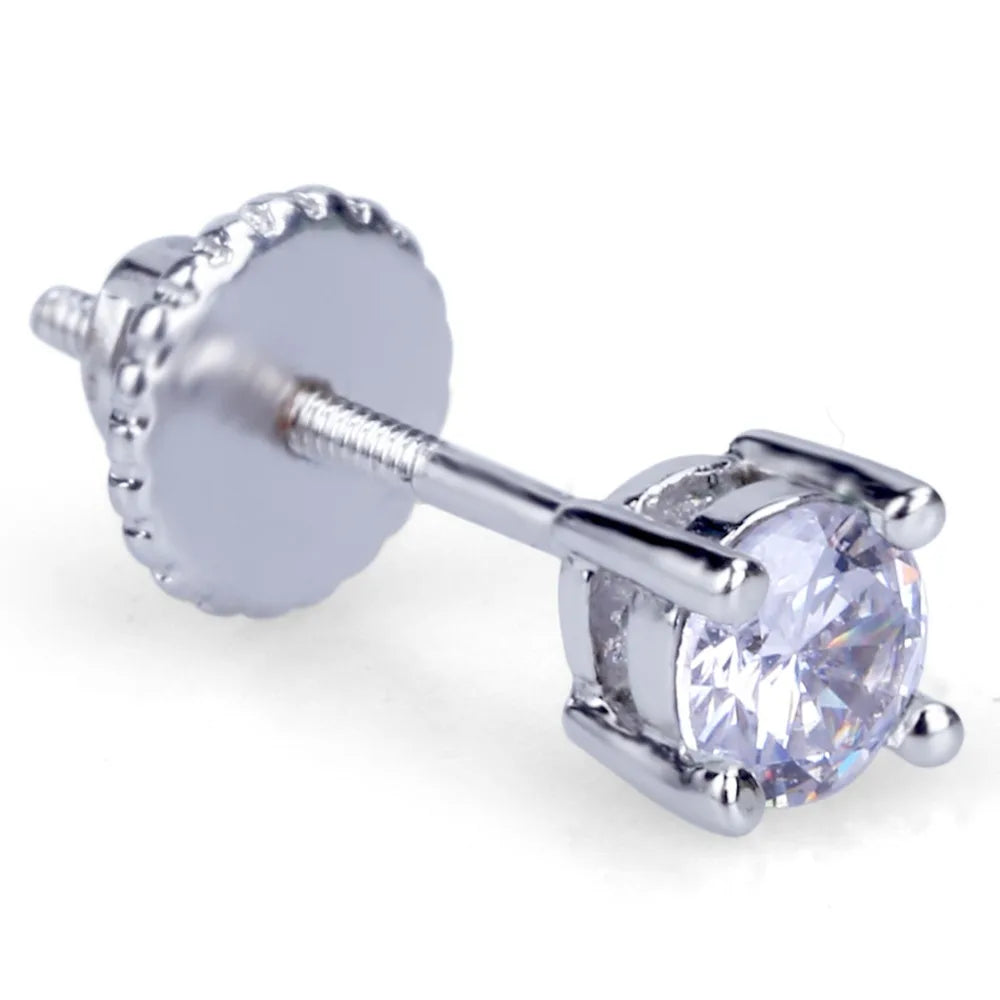 TOPGRILLZ Hip Hop New Fashion Bling Earring Gold/Silver Color Micro Pave 4mm CZ Stone Lab D Stud Earings With Screw Back