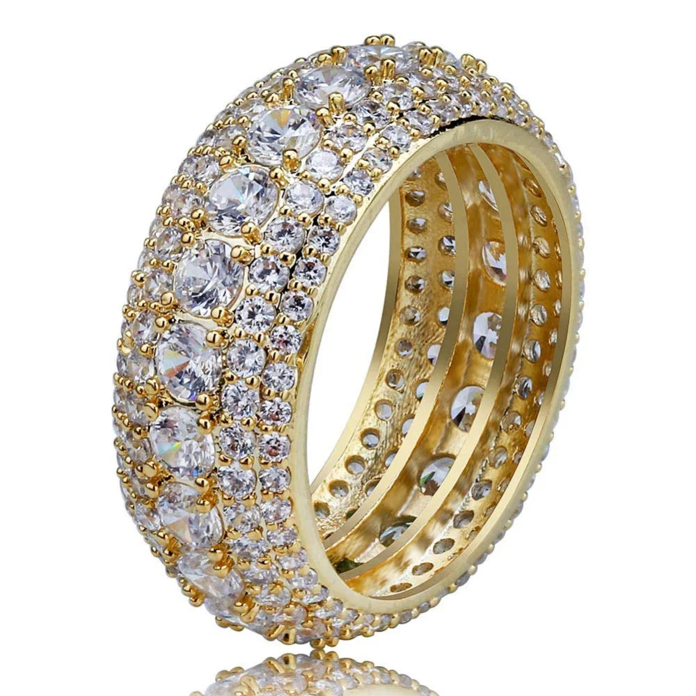 TOPGRILLZ 10MM Hip Hop Iced Out Cubic Zircon Bling Round Ring Gold Silver Color Jewelry Gifts For Men