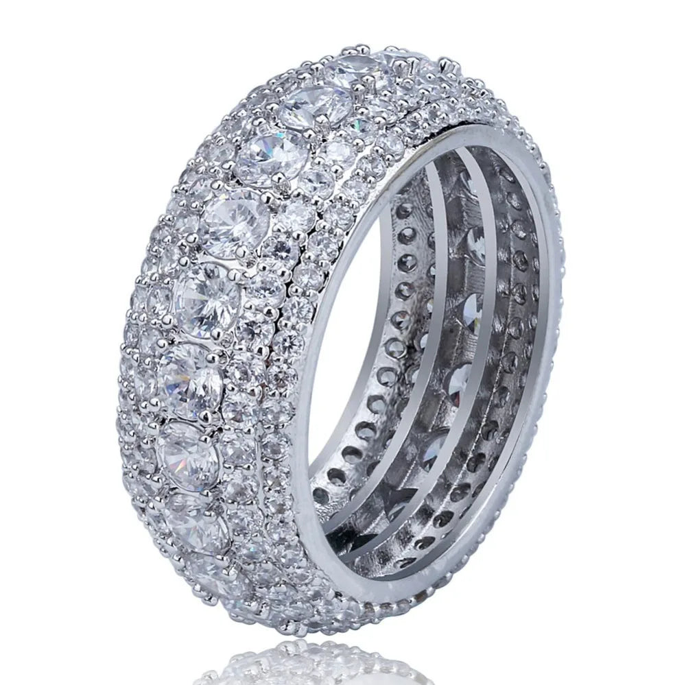 TOPGRILLZ 10MM Hip Hop Iced Out Cubic Zircon Bling Round Ring Gold Silver Color Jewelry Gifts For Men